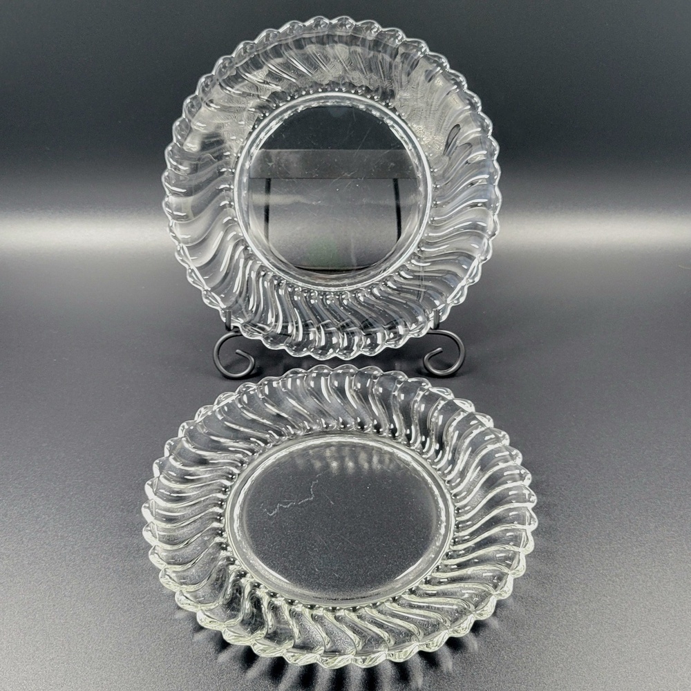 VTG Fostoria Colony 4212 Swirl Glass 7 3/8" Salad Plate Clear Pair Set of‎ 2
